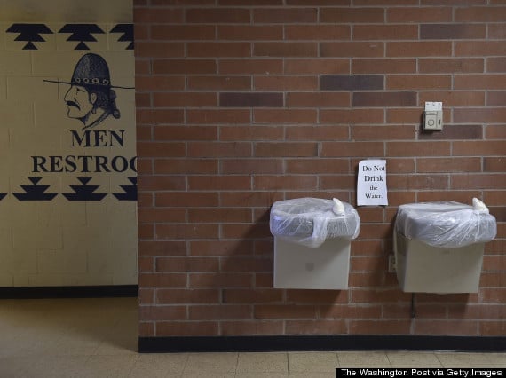 RED MESA, AZ - OCTOBER 17: Covered and unusable water fountains are seen in the hallway at Red Mesa High School on October 17, 2014 in Red Mesa, AZ. The school's drinking water is undrinkable due to the high levels of arsenic. The Red Mesa Redskins is a small Navajo school in northeast Arizona. The Redskins became the school's mascot in 1974 when a student named Raymond Oldman thought of the name after several students were asked to come up with a school mascot. The school is on the Navajo reservation and when the Navajos are asked about their mascot, most are proud to be Redskins. The team logo is a replica of NFL's Washington Redskins. (Photo by Ricky Carioti/The Washington Post via Getty Images)