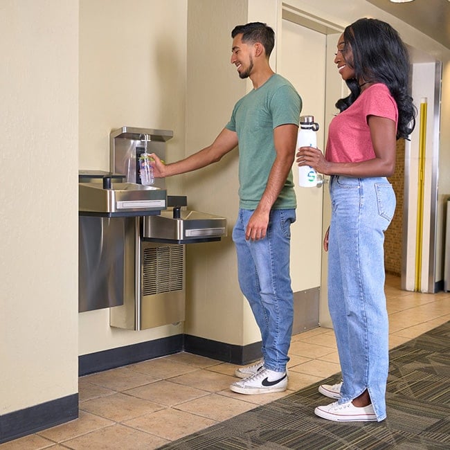 high low mount bottle filler and drinking fountain